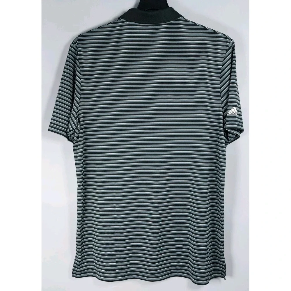 Adidas Polo Shirt Mens‎ Large Gray Black Horizontal Striped Short Sleeve Golf